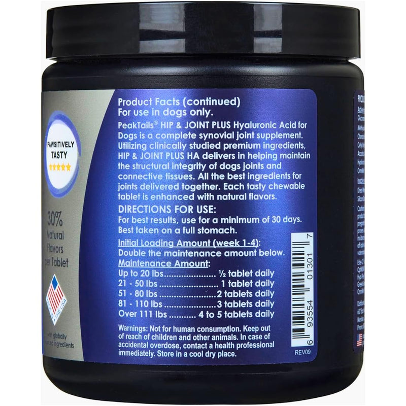 KALA HEALTH PeakTails Hip & Joint Plus HA for Dogs – 90 Tablets, Glucosamine, Chondroitin, OptiMSM, Vitamin C & Hyaluronic Acid – Supports Joint Mobility & Comfort 90 Count
