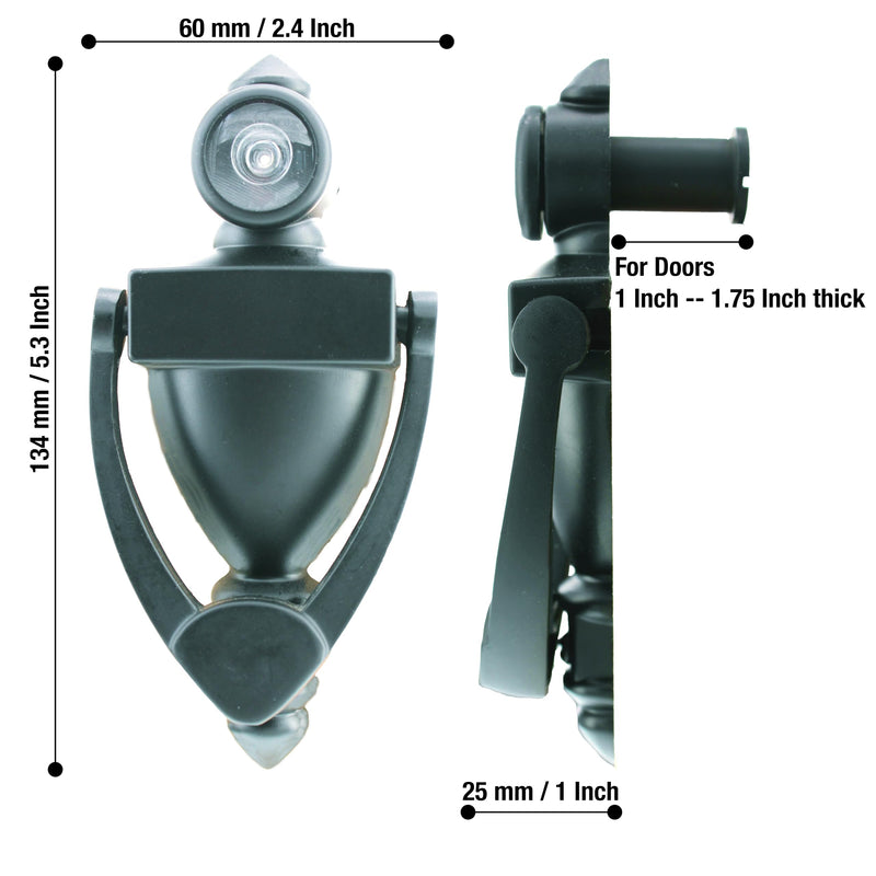 Elegant 5 Inch Matte Black Door Knocker with 180 Degree Peephole - Perfect for Front Door Security - Includes Door Viewer Peephole and Door Knockers for Front Door