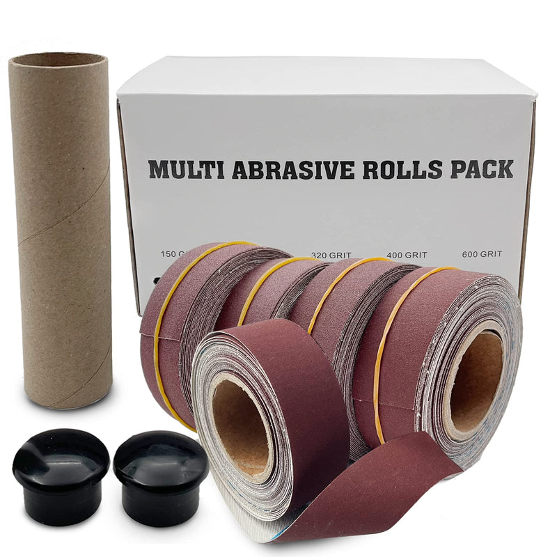 Emery Cloth Roll, 5 Grits Abrasive Sand Paper Set, 150 240 320 400 600 Grit Sandpaper Rolls for Wood Metal Polishing with Dispenser, Each Roll (6M) 5roll 6m