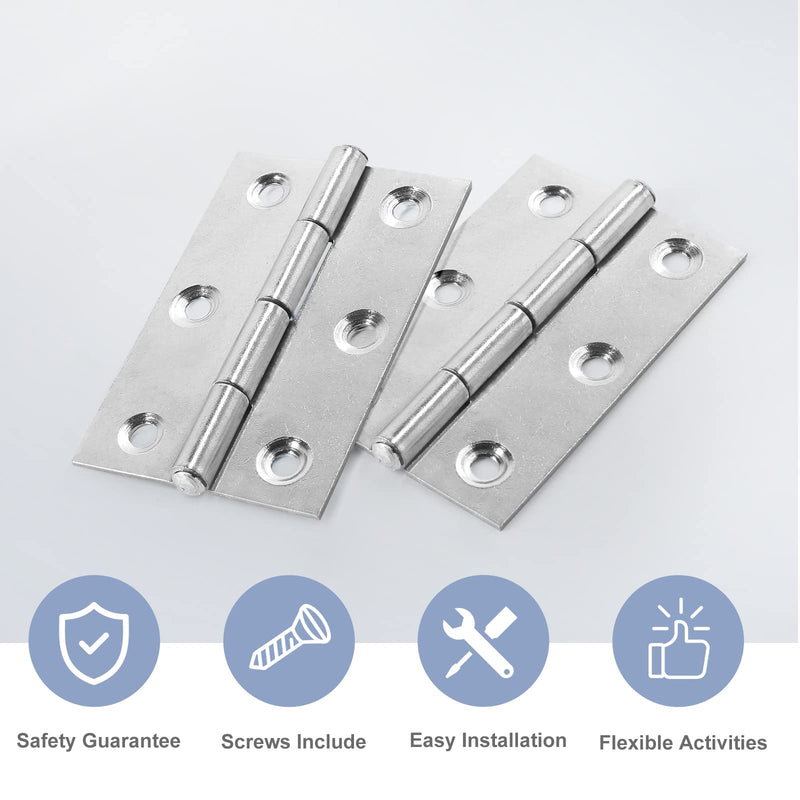 2.5" Door Hinge, 12 Pcs Stainless Steel Butt Hinges, Silver Window Hinges, Interior and Outdoor Hinges with Screws, 60 x 38 x 1.2mm 2.5 Inch