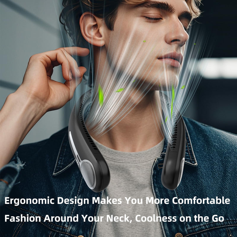 Portable Neck Fan,Hands Free Personal Wearable Bladeless Fan,6000mAh USB Rechargeable,360° Cooling,LED Display,4-Speeds,Birthday Gifts for Men Women Dad Mom,Fathers Day,Mothers Day Gifts (Black) Black