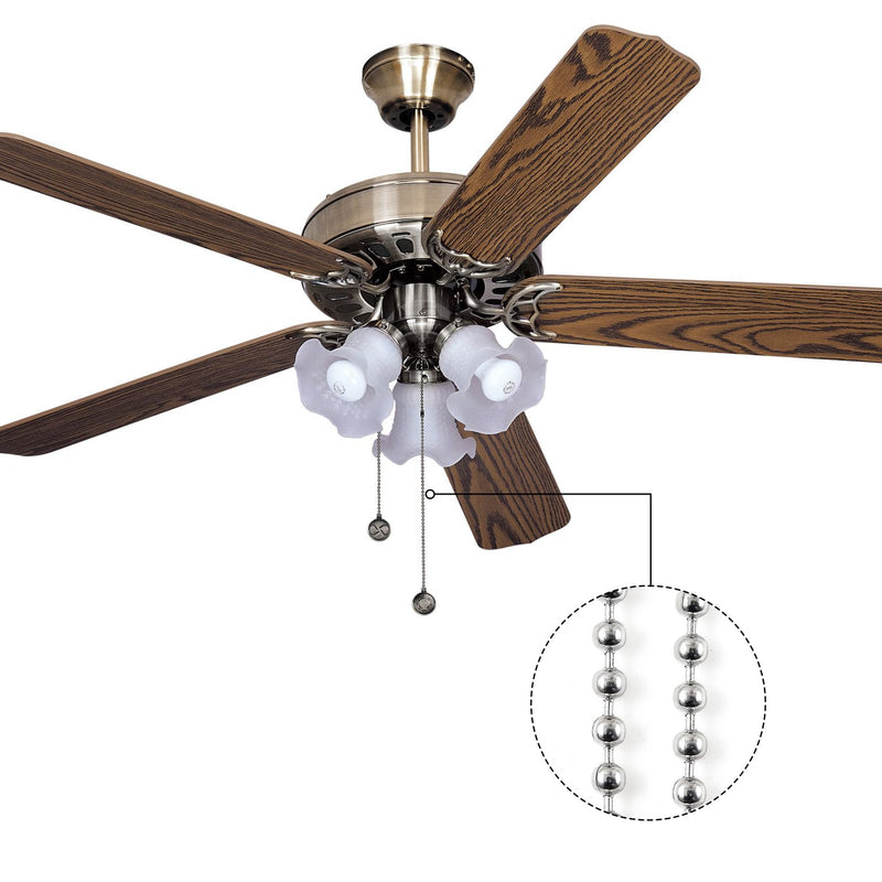 120 Inch Ceiling Fan Pull Chain, Beaded Pull Chains Extension, Light Chain Pulls Extenders Great Pulling Force Stainless Steel with 10 Matching Connectors 2 Styles (3mm, Silver) 120 inch