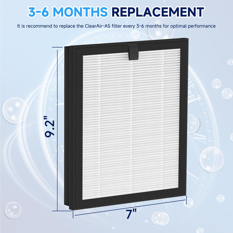 2 Pack ClearAir-A5 Replacement Filter for VEWIOR ClearAir-A5 Air Purifier