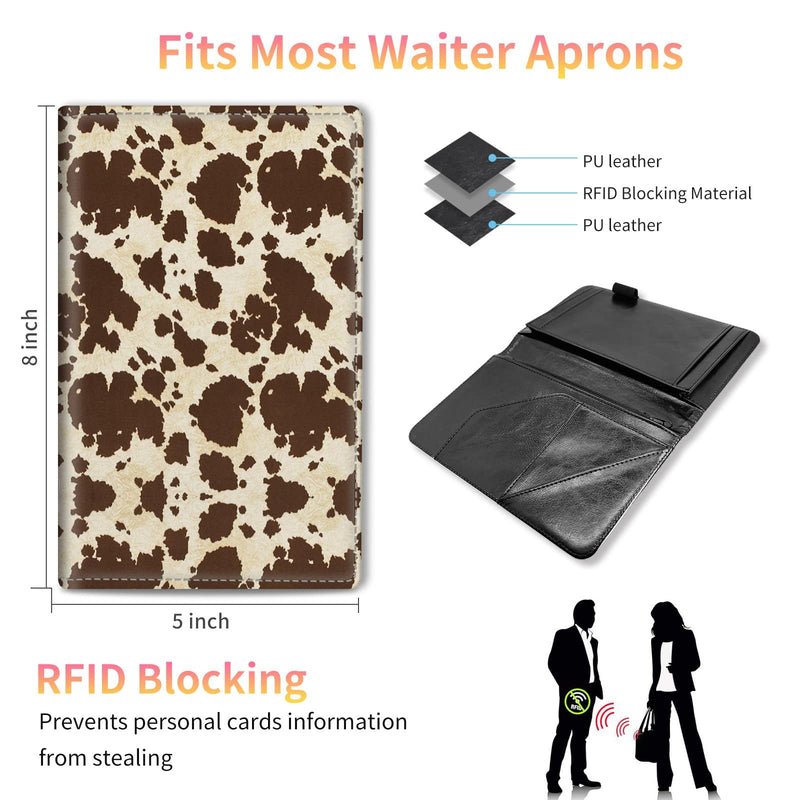 Server Book for Waitress, Waiter Book Server Wallet Fit Serving Aprons, PU Leather with Zipper and 7 Large Pockets Pen Holder for Checks Pen Holder Personal Organizer Wallet,Brown Cow Print Pattern AUOX5-CDB-462 5" x 8" Server Books