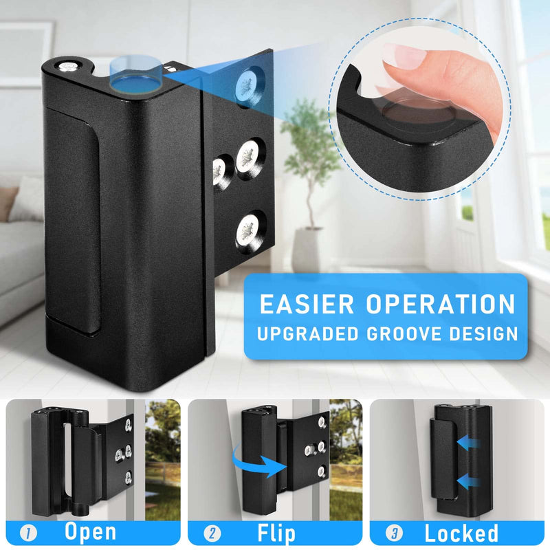 3Pack Home Security Door Reinforcement Lock, Childproof Safety Door Lock Latch Inside Stopper, Add High Security to Prevent Home Unauthorized Entry, Aluminum Construction Finish Black 3