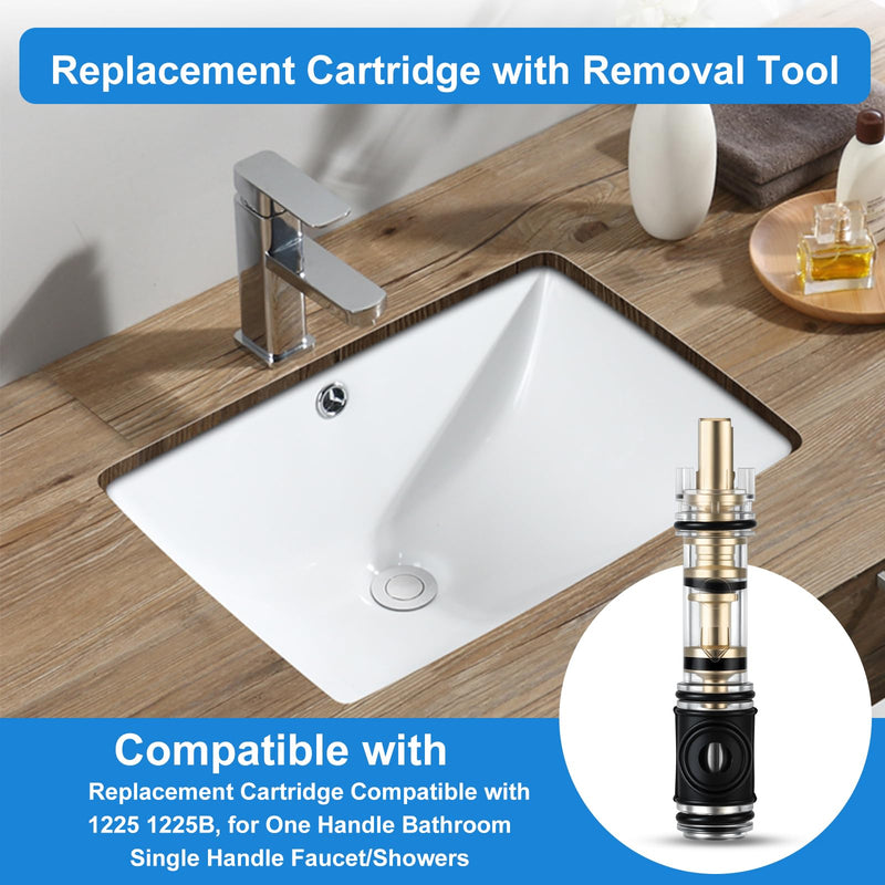 1 Pack Dual Seal 1225 Replacement Cartridge With 104421 Cartridge Removal Tool, for Moen 1225 1225B, One Handle Bathroom Faucet Cartridge, for Single Handle Faucet/Showers, Brass 1