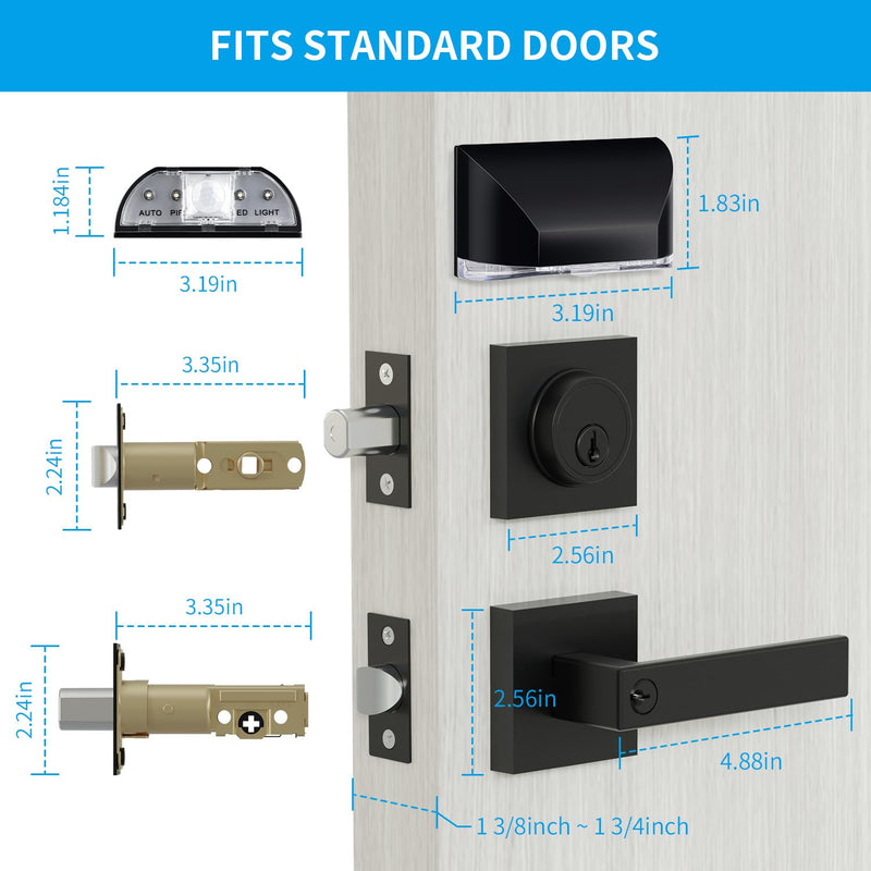 HIDALIFE Front Door Lock Set,Keyed Alike Heavy Duty Exterior Door Lock Set,Entry Door Handle and Single Cylinder Deadbolt Combo for Office and Home Security (1 Pack and Light)