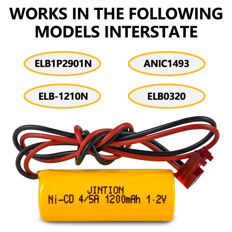 JINTION ELB1P201NB Emergency Light NiCad 1200mAh 1.2V 4/5 A Battery for Lithonia ELB1P201N2 ELB1P2901N ELB1P201N ANIC1493 Lithonia 1009S00-MZ ELB0320 Grainger 4WT20 OSA212 NIC1169 EBE-33