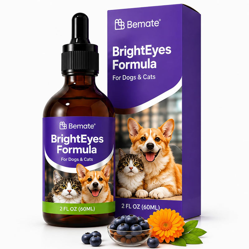 BrightEyes Liquid Eye Support Supplement for Dogs & Cats, Tear Stain & Eye Comfort Support, Herbal & Vitamin Formula, Easy to Mix Daily Liquid Drops, 2 fl oz