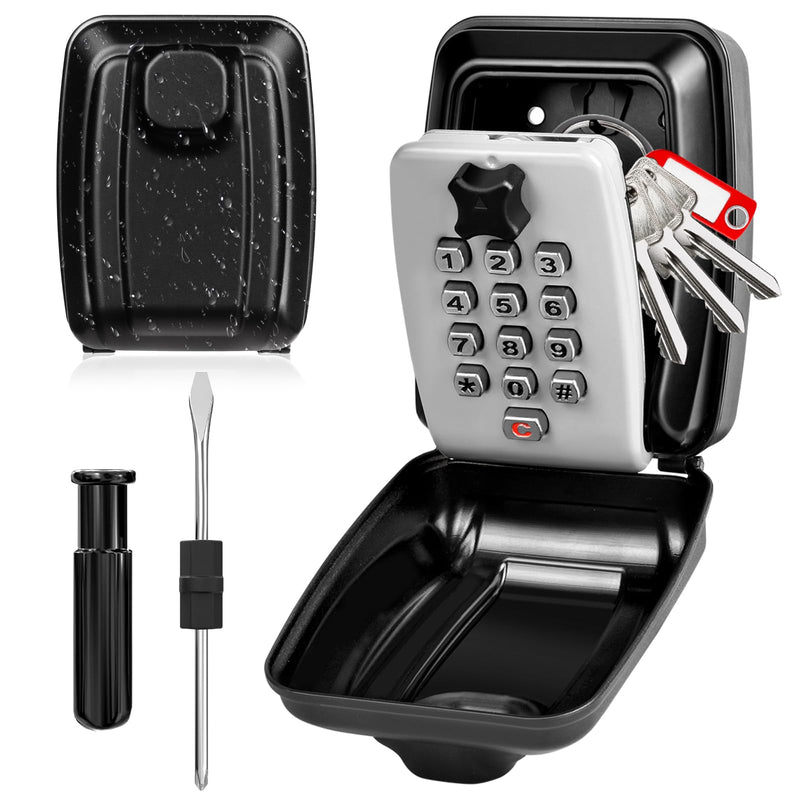 HUANLANG Key Lock Box for Outside Wall Mount 12-Digit Combination Lock Box Outdoor Spare Key Hider Waterproof Security Lockbox Large Capacity Key Box for Realtors Home Garage Office Wall Mounted-Grey