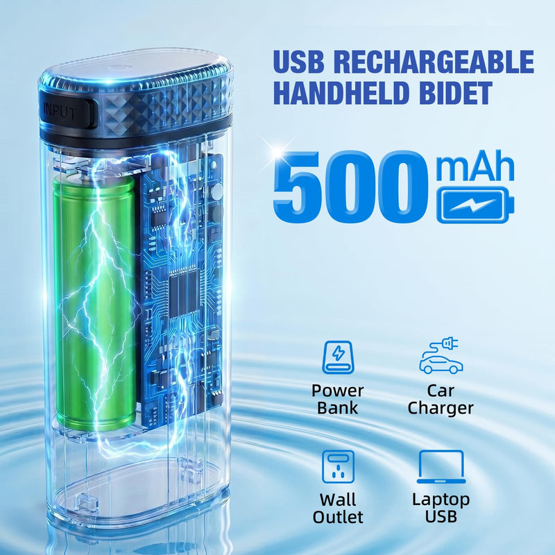 Portable Bidet for Travel, Rechargeable Electric Travel Bidet with LED Display, 3 Water Flow Modes, IPX7 Waterproof, USB-C Personal Hygiene Device for Women, Men & Babies