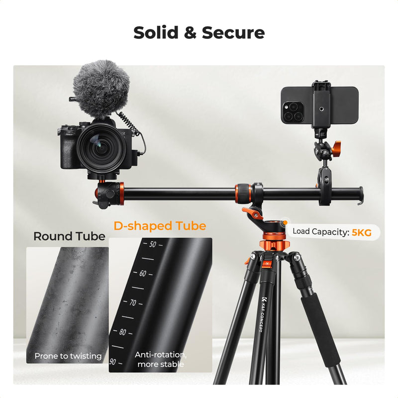 K&F Concept 16.1” Horizontal Tripod Center Column Arm, Aluminum Alloy 360° Rotatable & 180° Tilt for Overhead Macro Photography, D-Shaped Tube Anti-Twist, Load up to 11lbs