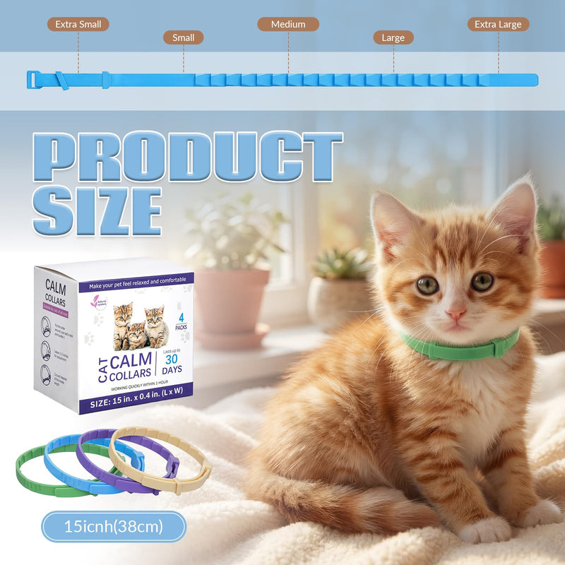 Tudomro 4 Pack Pheromone Calming Collar for Cats, Adjustable Breakaway Cat Anxiety Relief Collar, Natural Pheromone Stress Reduction, Water Resistant for Indoor Use, Moving & Travel