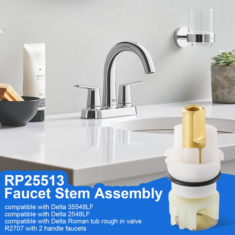 RP25513 Faucet Stem Assembly Kit Compatible with Delta Two Handle Faucet with RP4993 Rubber Seat and Spring-2Pack