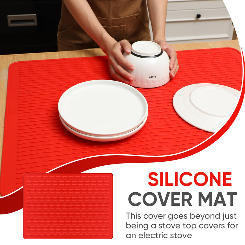 Stove Top Cover Silicone Electric Stove Cover 28 x 20 Inches Heat Resistant Cooktop Protector Stove Mat Protector Oven Cover for Kitchen Flat RV Range Stovetop Protector(Red) Red