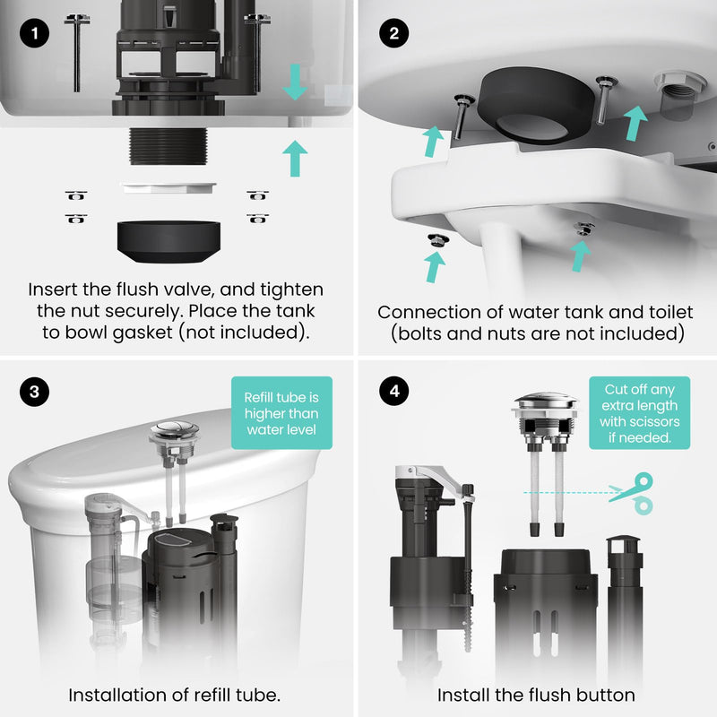 R&T Universal Dual Flush Valve for 2-piece Toilet with Top Push Button Toilet Repair Kit Inside Tank Compatible with 3-Inch and 2-Inch Toilet Drain Outlet A2422U 3-lnch Drain Outlet(Add 2" Converter）