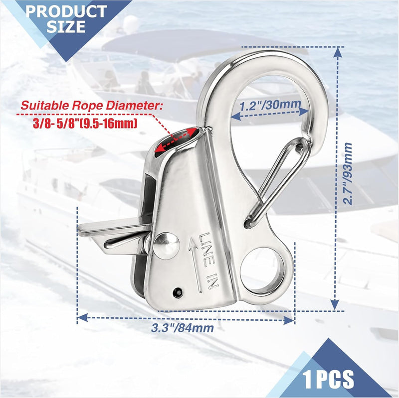 Boat Anchor Hook Knotless System, Stainless Steel Cam Cleat Rope Lock with Quick Release, Adjustable for Kayak Pontoon RV Jon Boat Camping, Holds 9000 Lbs Fits 3/8" to 5/8" Rope (2) 1