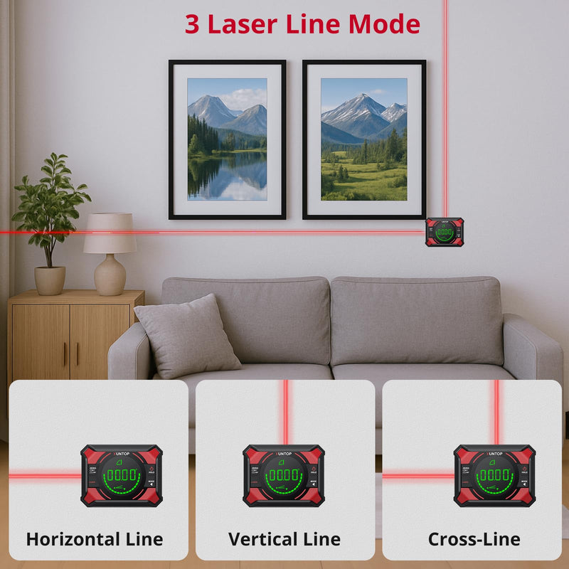 4x90/2x180°(0.01°) Digital Angle Finder with Dual Laser Digital Angle Gauge with Bottom and Back Magnetic Rechargeable Inclinometer with Digital Level Bubble (Class 2 Laser, <1mW Power Output)