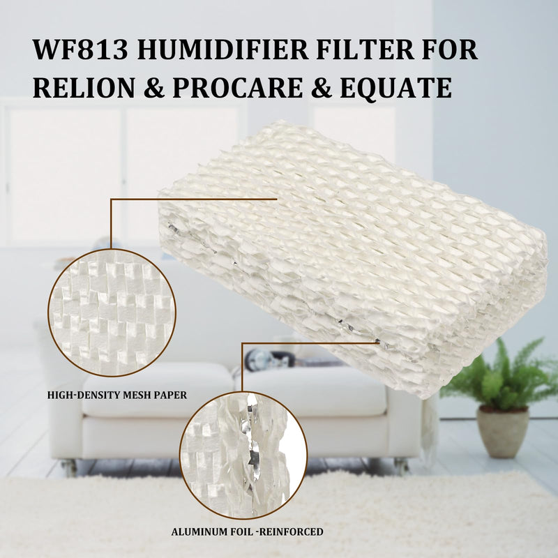 4 Pack Wf813 Eqwf813 Humidifier Filters Compatible with Equate Eqwf813 Eq-2119-Ul, Relion RCM-832 RCM-832N, ProCare PCCM-832N Cool Mist Humidifier Replacement Filter 4 Pack Wf813 Filters