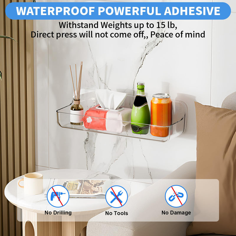 2pc Plastic Wall Mount Organizer, Adhesive Shelf, Bathroom Wall Organizers, Adhesive Bathroom Shelves, No Drilling Hang Walls, with Self Adhesive Tape, for Bathroom, Kitchen Clear