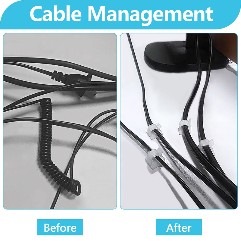100PCS Cable Clips, Adhesive Wire Clips Organizer Cord Clips Management, Cable Staples Outdoor Strong for Wall, Desk, Christmas Lights, String Lights, TV PC Ethernet Cable, Clear Small