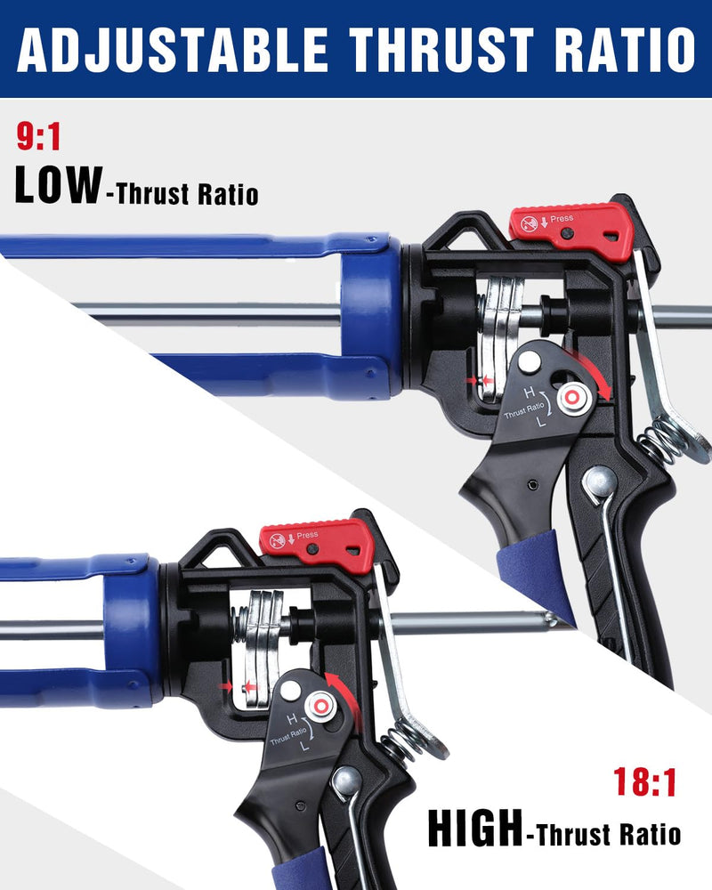 WORKPRO Caulking Gun, Hand Caulk Gun with Adjustable 9:1&18:1 Thrust Ratio 10 oz