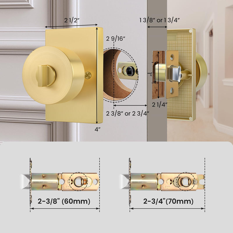 Gold Door Knob Interior Privacy, Zinc-Alloy Interior Door Knob, Heavy Duty Brushed Gold Door Knobs for Bedroom, Bathroom, 1 Pack
