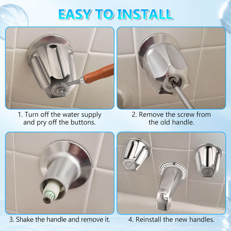 Enhon Faucet Handles, 2 Piece Hot and Cold Faucet Knobs Compatible with Price Pfister Verve Tub Shower, Include 2 Faucet Handles and 2 Screws for Remodeling Trim (Chrome) Chrome