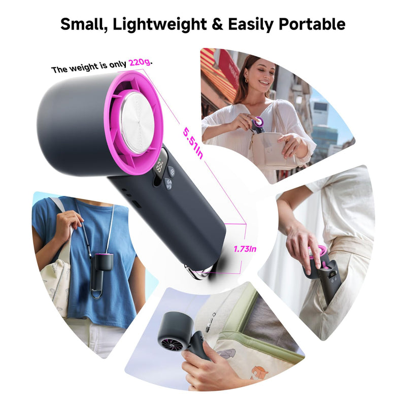 [2025 Upgrade] Portable Cooler Handheld Fan, [Coldest Turbo Hand Fan] 15000RPM 24H Max Cooling Time Highly Speed (1-100) Hand Fan, Collapsible Mini Small for Travel, Office (Grey) grey