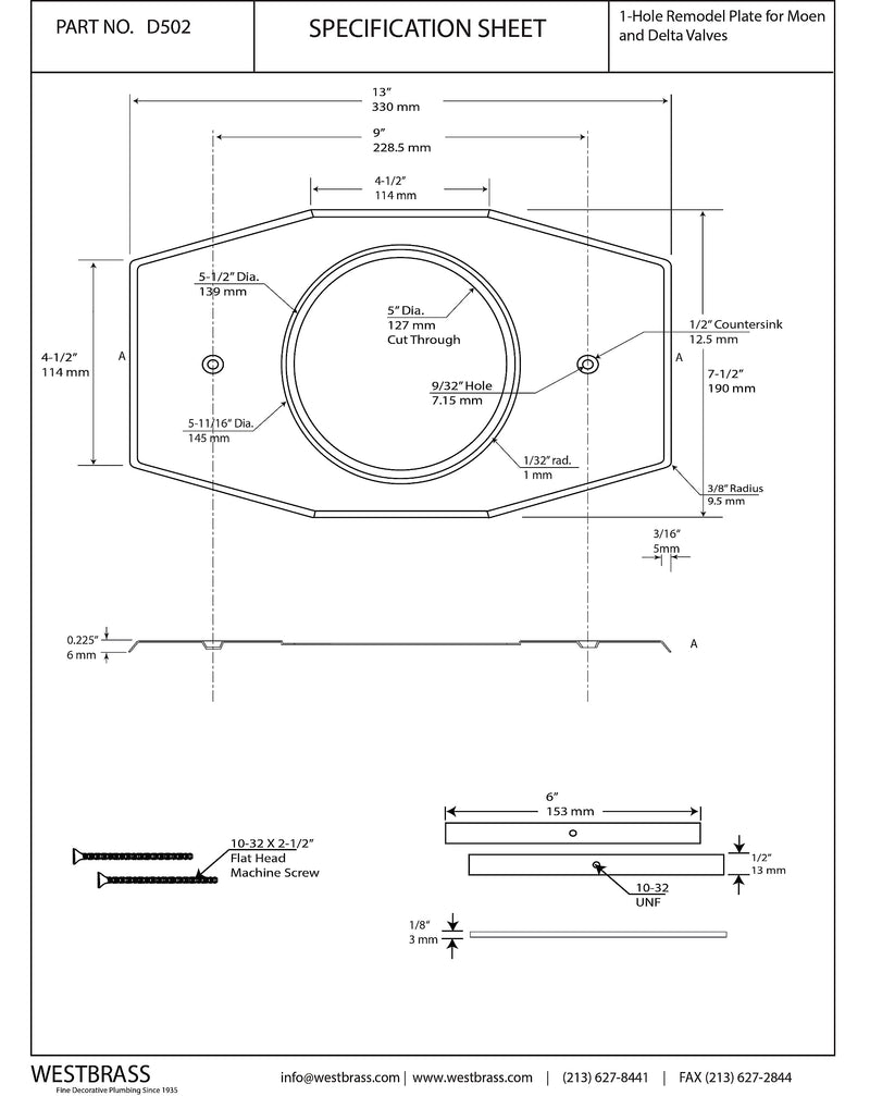 Westbrass One-Hole Remodel Plate for Moen and Delta, Matte Black, D502-62