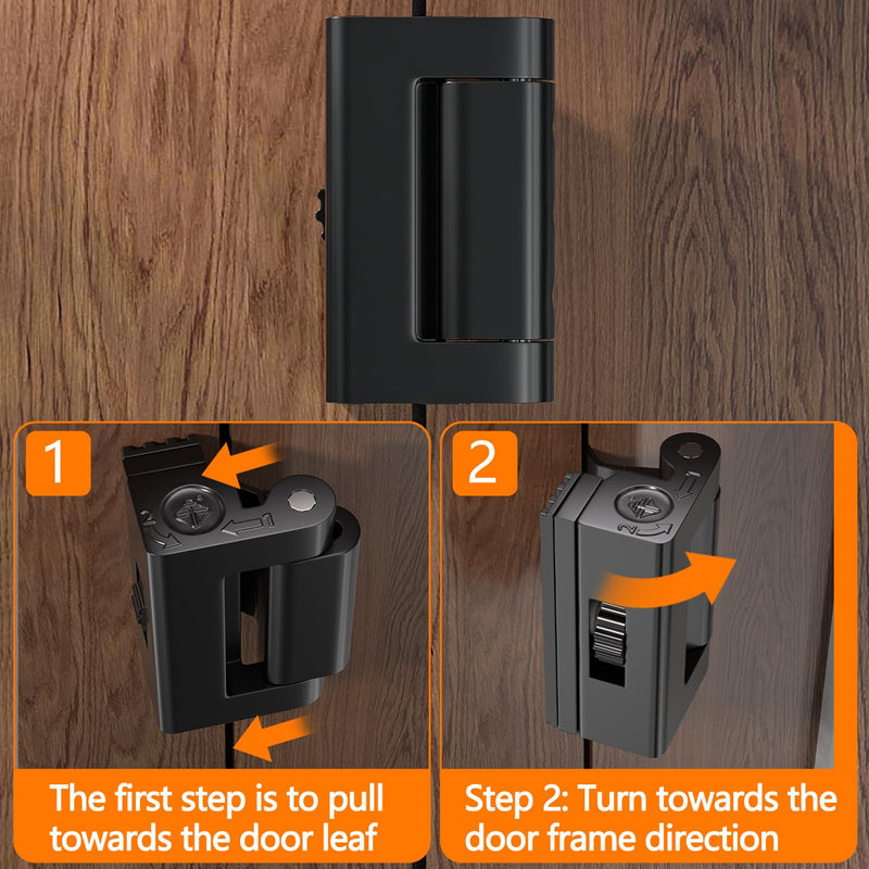 INIRET 2 Packs Black Adjustable Heavy Duty Zinc Alloy Portable Door Lock,Security Device for Enhanced Safety,for Home,Hotels,Travel,Apartments Prevents Unauthorized Entry,No Drill