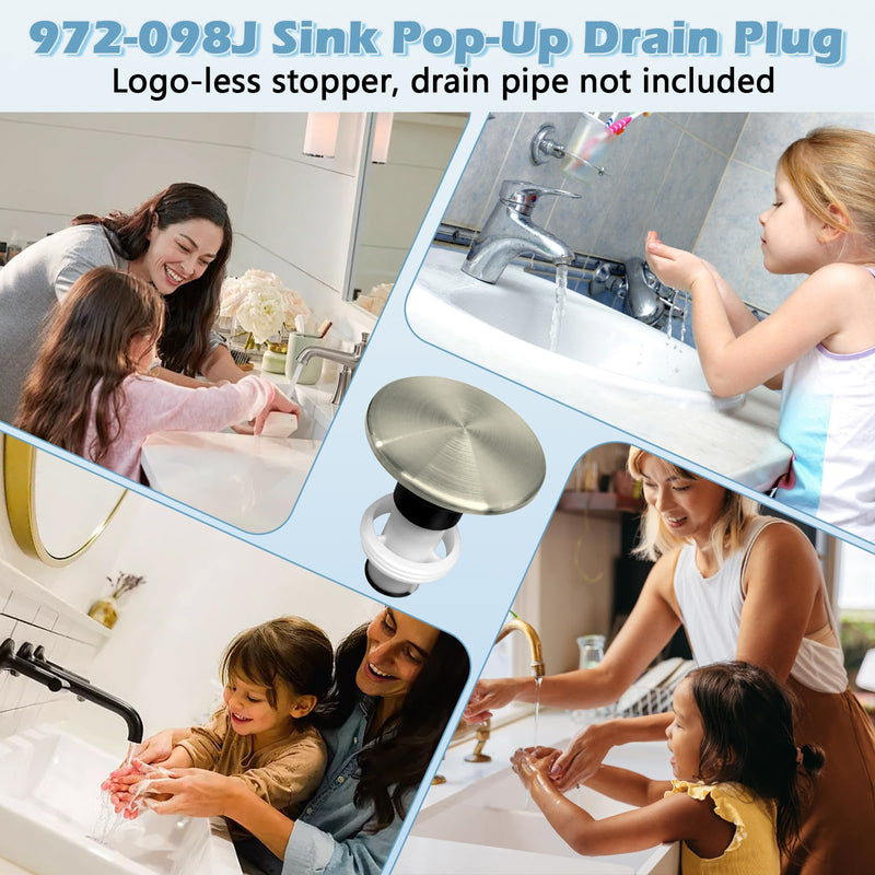 972-098J Plumbing-Equipment Brushed Nickel Drain Sink Stopper, Drain Sink Plug Part Push & Seal Drain Stopper Assembly