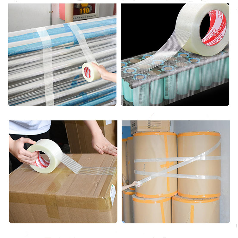 Filament Strapping Tape 2 Roll 1 Inch x 27 Yards 5.5 Mil Heavy Duty Reinforced Packing Tape Transparent Reinforced Adhesive Fiberglass Tape for Packing Sealing Binding 2PACK: 1 in X 27 yds