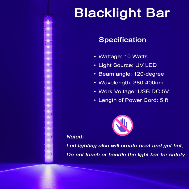 GREENIC USB Black Light Bar, 10W 1ft Upgraded UV LED Blacklight Strip Lights, Small Black Lights for Glow Party, Posters, Tapestry, Room, Bedroom Decor, Body Paint, Halloween Decorations, 2 Pack Modern