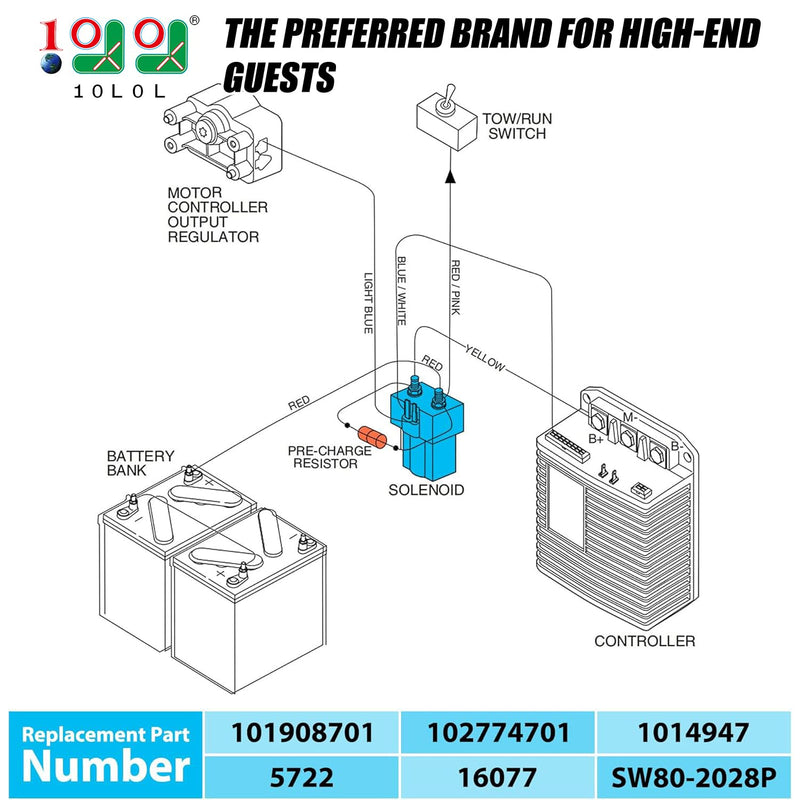10L0L Golf Cart 48V Solenoid Assembly for Golf Cart Club Car DS (1995 Up) Precedent (2000 Up) 4 Terminals with Solenoid Resistor Replace Part 101908701 1014947
