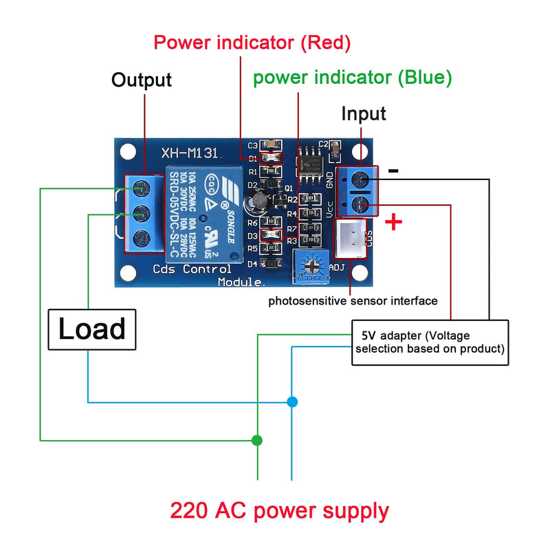 Alinan 6pcs XH-M131 DC 5V 10A Photoresistor Relay Module, Light Control Switch Photoresistor Relay Module Detection Sensor Automatic Light Control Switch with Cable