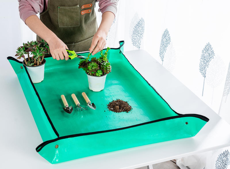 Plant Repotting Mat, 5Pcs Succulent Tools Mini Garden Small Gardening Tools Indoor, Pruning Shear Gardening Scissor, Hand kit for Bonsai, Cactus, Fairy, Houseplant Transplanting, Seedling Country Rustic Garden Tools