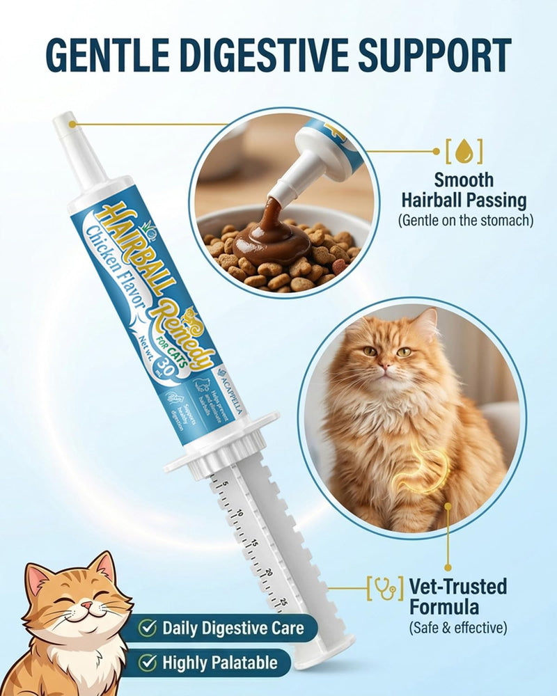 ACAPPELLA Chicken Flavor Cat Hairball Remedy - 30ml | Exact Dosage ; Mess-Free ; Easy-Squeeze