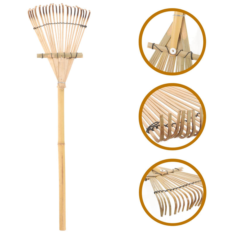 HANABASS Bamboo Garden Rake Small Hand Rake for Soil Loosening Lawn Care Gardening Tool Lightweight Durable