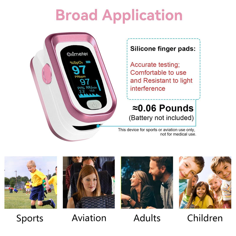 Pulse Oximeter Fingertip, 4 Data Oximeter with Respiration, Pulse Oximeter with Respiratory, Oximeter SpO2 Pulse Rate Count(Pink)