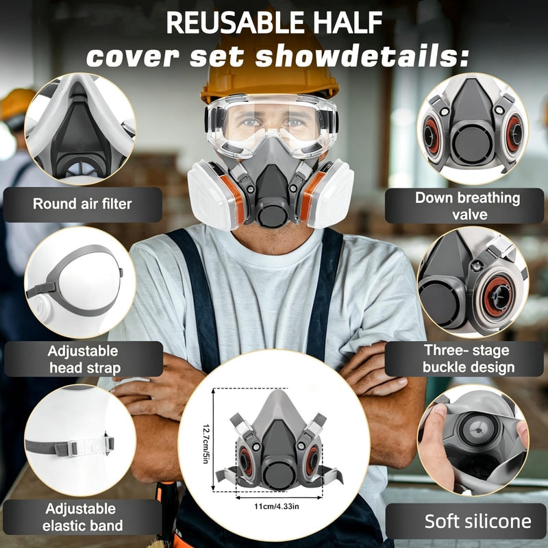 Reusable Half Face Respirator with Goggle for Paint, Epoxy Resin