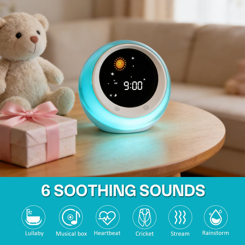 iHoo Toddlers Sleep Training Clock, Kids Alarm Clock with Night Light & Nap Timer, Ok to Wake Clock for 2-9 Years Girls Boys White