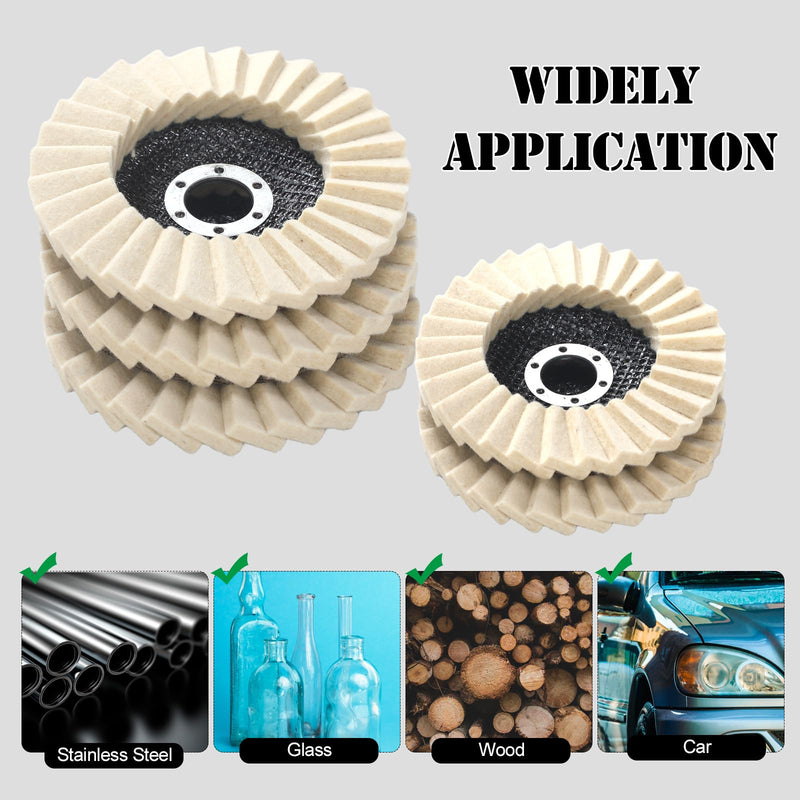6 Pcs 5 Inch Wool Felt Stone Polishing Wheels Felt Flap Polishing Buffing Discs for Stainless Steel Aluminum Metal Angle Grinder Attachment for Surface Finishing Restoration