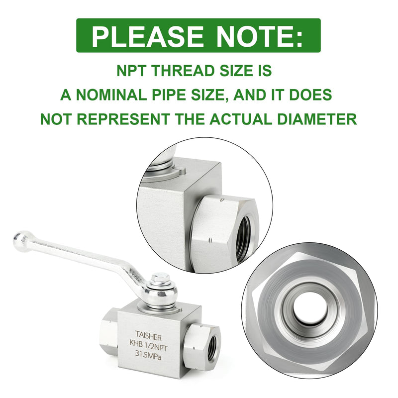 TAISHER 1PCS KHB 1/2'' NPT High Pressure Hydraulic Ball Valve Carbon Steel, Shut-Off 2 Way Ball Valve 1/2" NPT