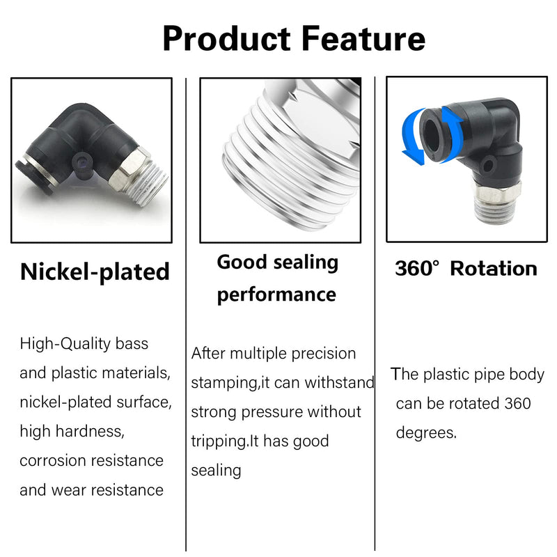 1/2 Npt Push to Connect Air Fitting CEKER 1/4 inch OD Tubing Elbow Air Line Quick Connect Fittings Male Threaded 90 Degree Push in Lock Fit Pneumatic Fittings Tube Connector 2Pack 1/4" OD X 1/2" MNPT 2