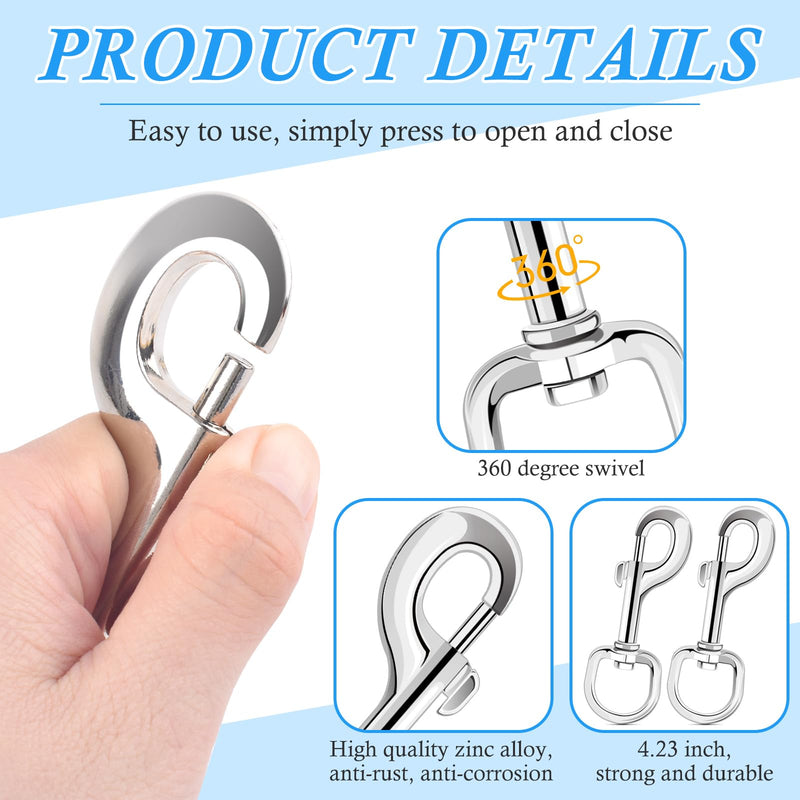 ERKOON Extra Large 4.23 Inch Swivel Eye Bolt Snap Hooks 220Lbs Load Capacity Zinc Alloy Single Ended Flag Clips Heavy Duty Trigger Bolt Hooks (8 Pack) 8 Pack