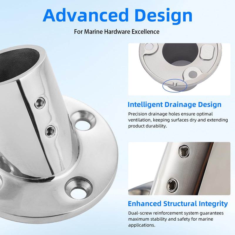 Heavy Duty 316 Stainless Steel Boat Hand Rail Fitting, 1-3/16" Round Base Marine Deck Hardware, Pipe Connector Bracket for Yacht, Pontoon and Center Console (2 PCS) 60 Degree