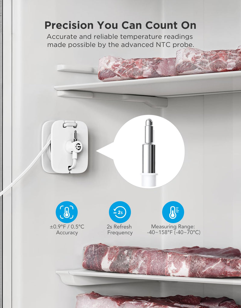 GoveeLife Refrigerator Freezer Thermometer 1 Pack, Bluetooth Temperature Sensor with Alarm, Smart APP Alerts for Fridge/Freezer/Tub(WiFi Gateway Not Included) 1 Sensor