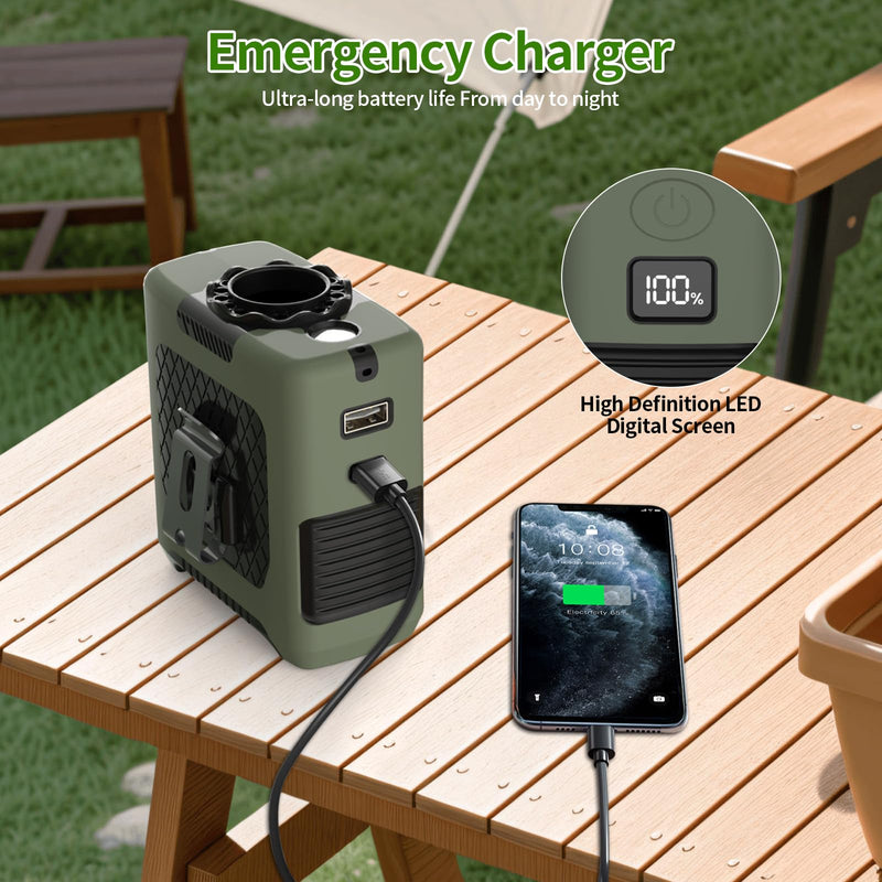 Portable Fan Wearable Personal Fan with 5 Speed Max 55 Working Hours Low Noise Portable Neck Fans Cooling Waist Fans for Camping Traveling LED Power Display 10000mAh Rechargeable (Dark Green) Dark Green