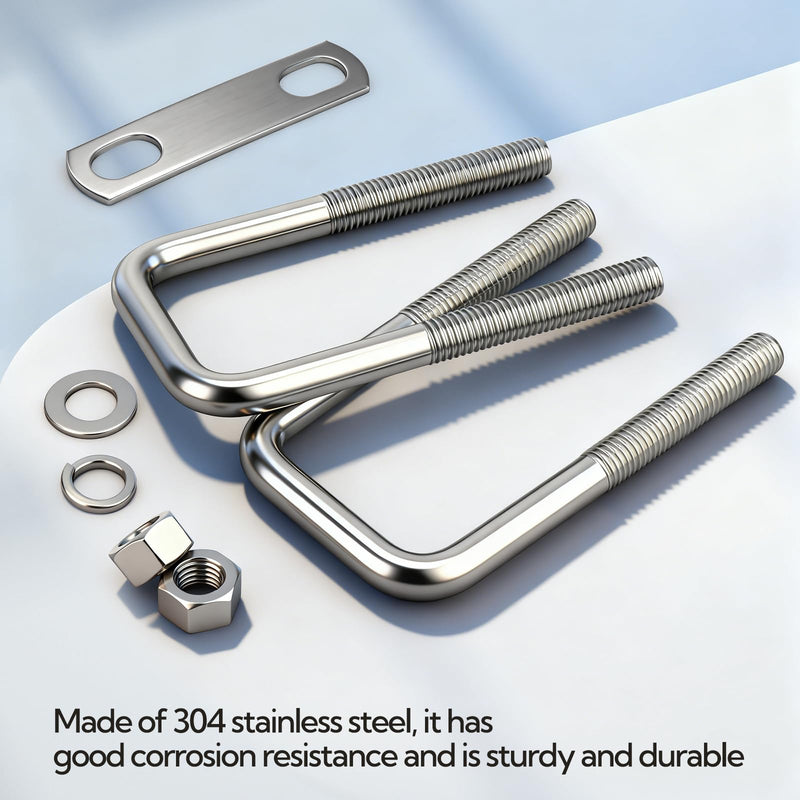 5Sets M12 Thread Heavy Duty Square U-Bolts, 4-1/2" L x 2-1/16" W, 304 Stainless Steel U-Bolts with Bolt Plate Washers Nuts and Wrench 5